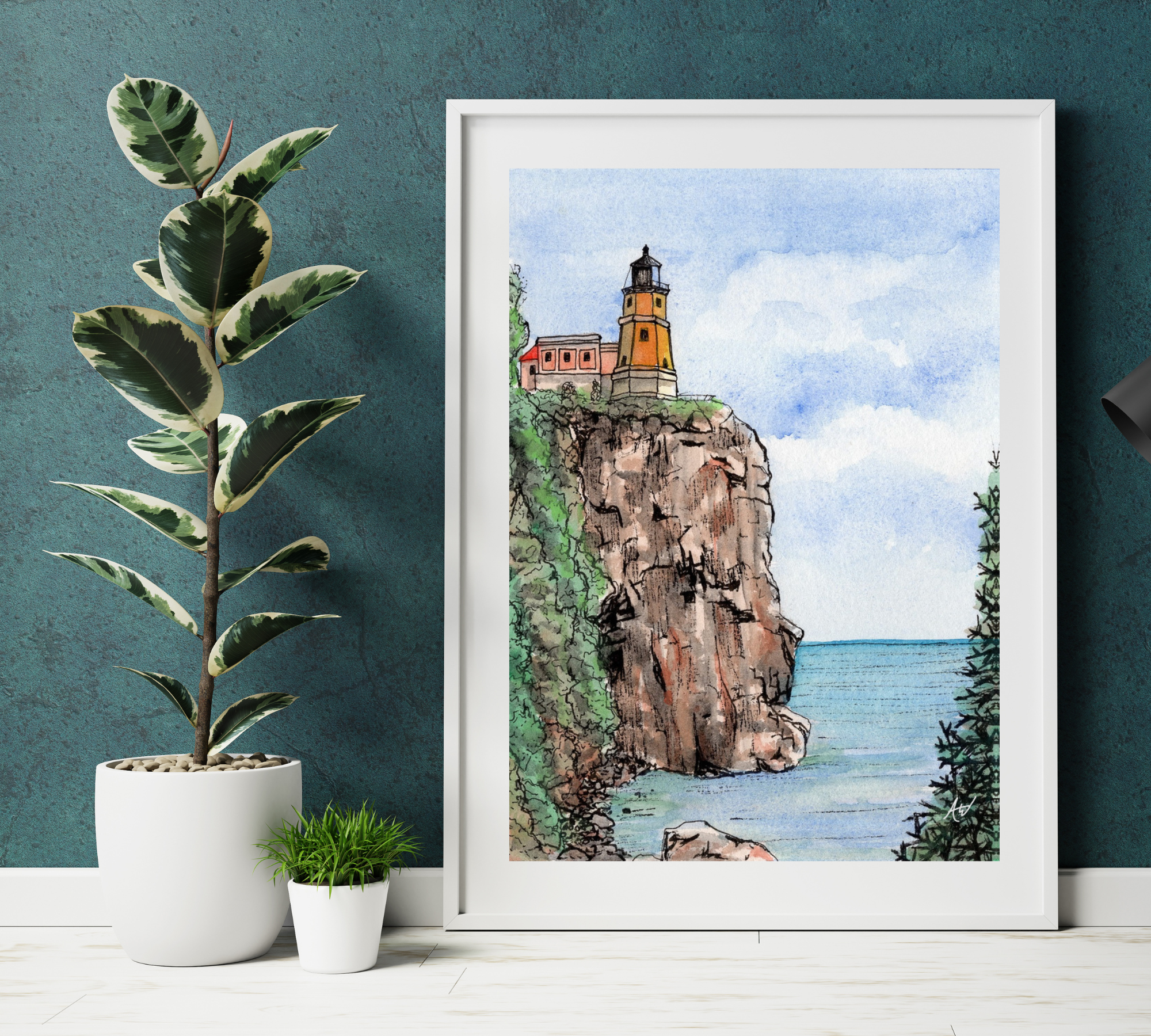 Alyssa Whetstone Art – wholesale Art print – Split Rock Lighthouse - Pen and Watercolor Fine Art Print3