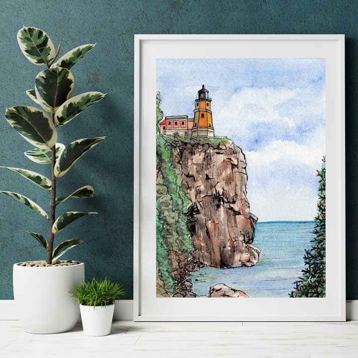 Alyssa Whetstone Art – wholesale Art print – Split Rock Lighthouse - Pen and Watercolor Fine Art Print3