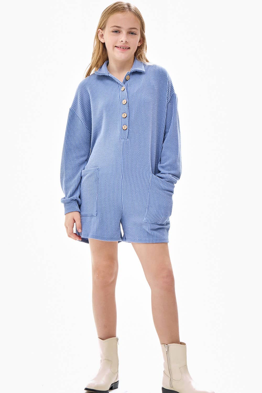 Good Girl - Wholesale Romper - Kids - Embossed Rib Collared Button Up Romper14