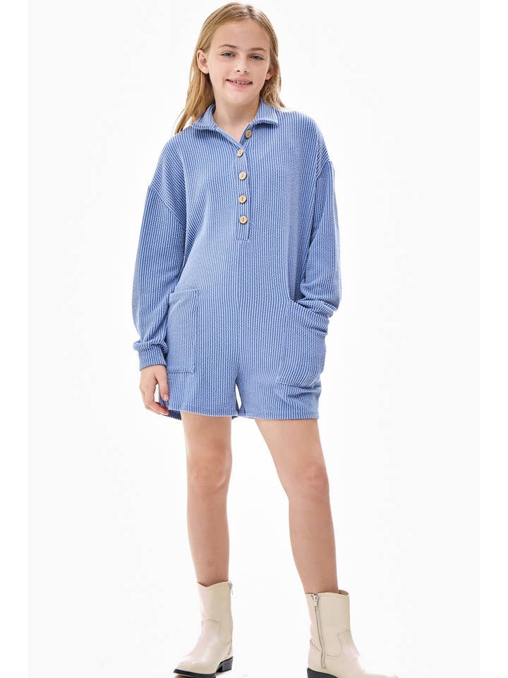 Good Girl - Wholesale Romper - Kids - Embossed Rib Collared Button Up Romper14