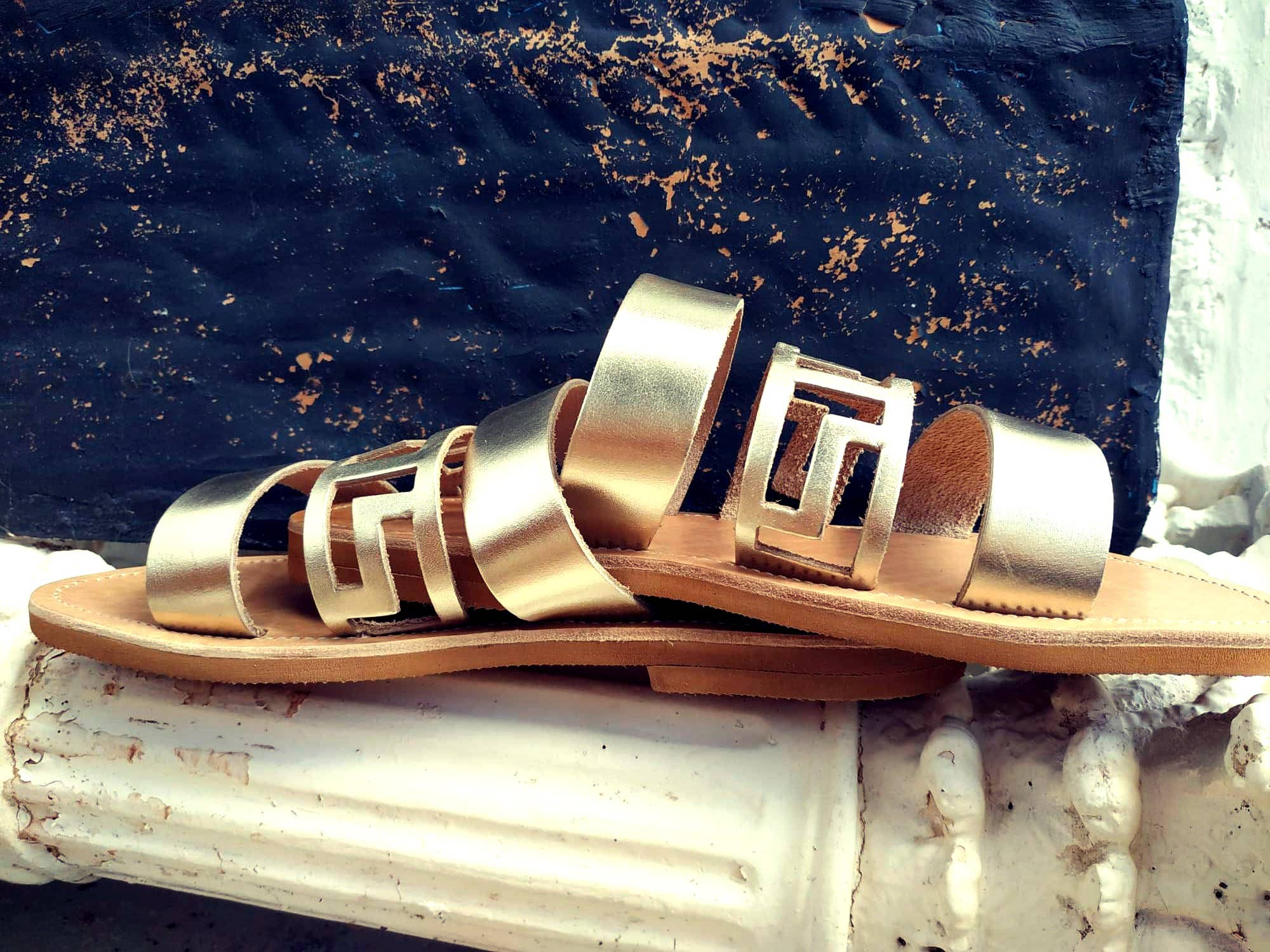 Marbe Sandals - Wholesale Sandals - Women's - Handmade Leather Sandal : Gold Meander0