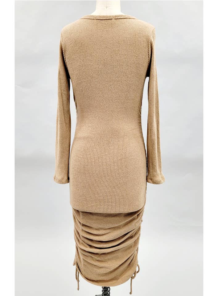 Star Motherhood - Wholesale Dress - Maternity - Made in USA - Drawstring Ruched Side Rib knit Sweater Dress