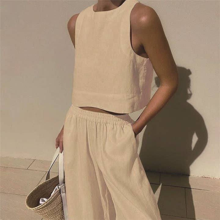 Sheer Trend - Wholesale Top & Pant Set (NOT Loungewear) - Women's - Solid Color Sleeveless Tank Top And Pants Set6