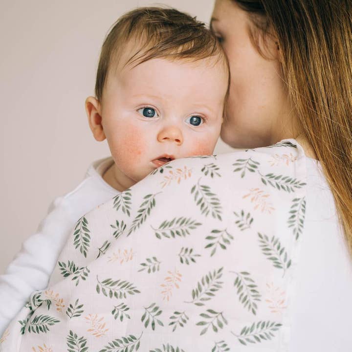 Dancing Leaves Muslin Swaddle for wholesale by Beach Born Salcombe Ltd