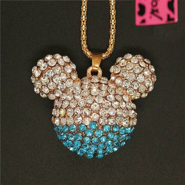 Minnie Mouse Blue Rhinestone Necklace for wholesale by Sassy Jewelry Collection