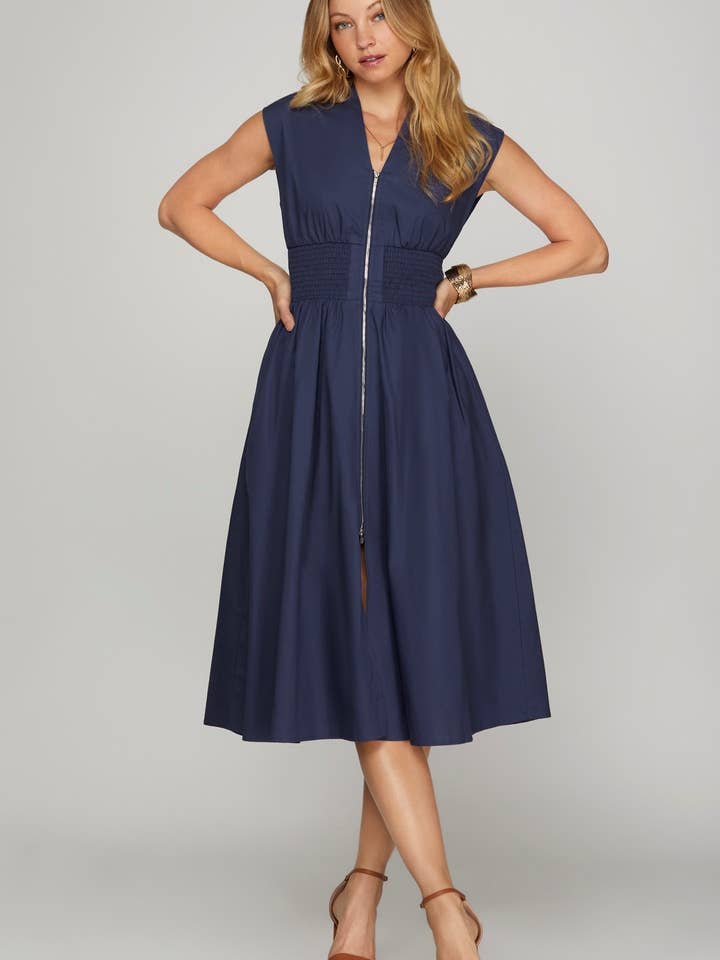 PL5129 - VESTIDO MIDI COM FECHO FRONTAL COM FECHO LATERAL por atacado de Peace Love Line