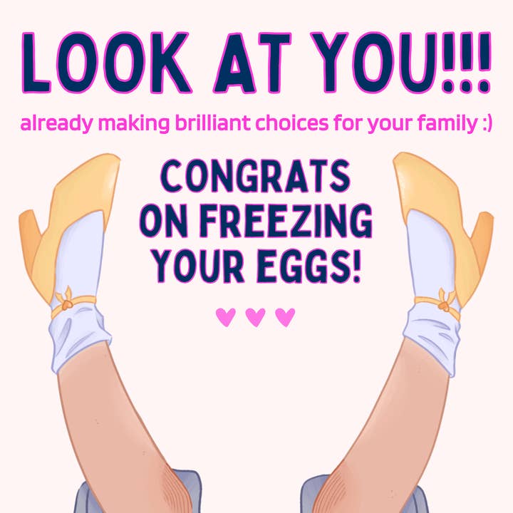 Hero Of The Story - Wholesale Congratulations Card - LEGS UP - fertility egg freezing IVF pregnancy women female 1