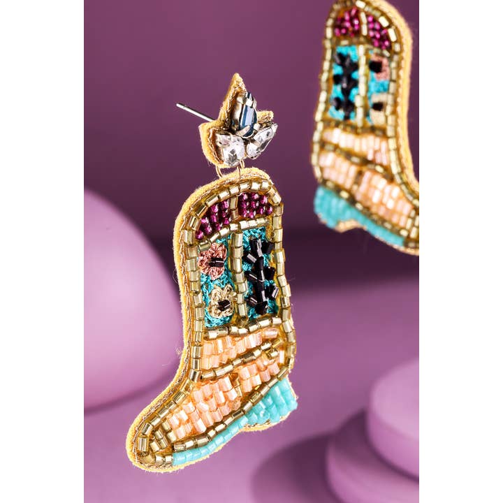 TURQUOISE MULTI GDMTQ Western Boot Beaded Drop Earring for wholesale on Faire