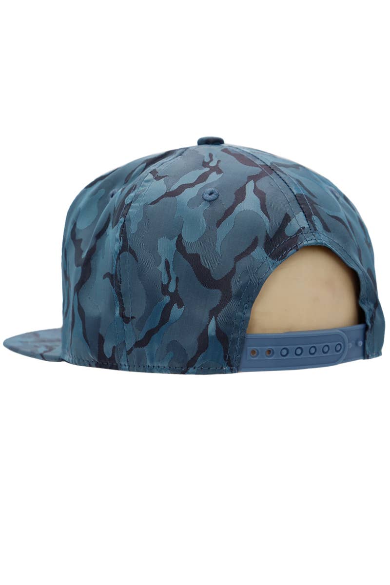 Cap Zone - Wholesale Flat Brim Cap - Men's - Gold Marijuana Leaf Embossed Camo Polyester Fabric Snapback11