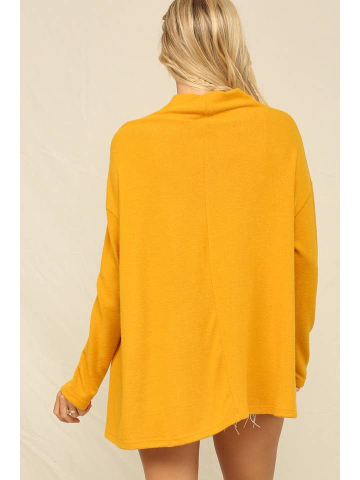 Mustard Cashmere Mock Neck Tunic Long Sleeve Top for wholesale on Faire