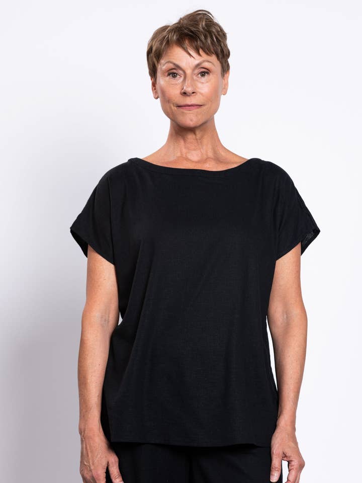 Aria Tee, Black, Linen Viscose for wholesale by Blue Sky Clothing Co LLC
