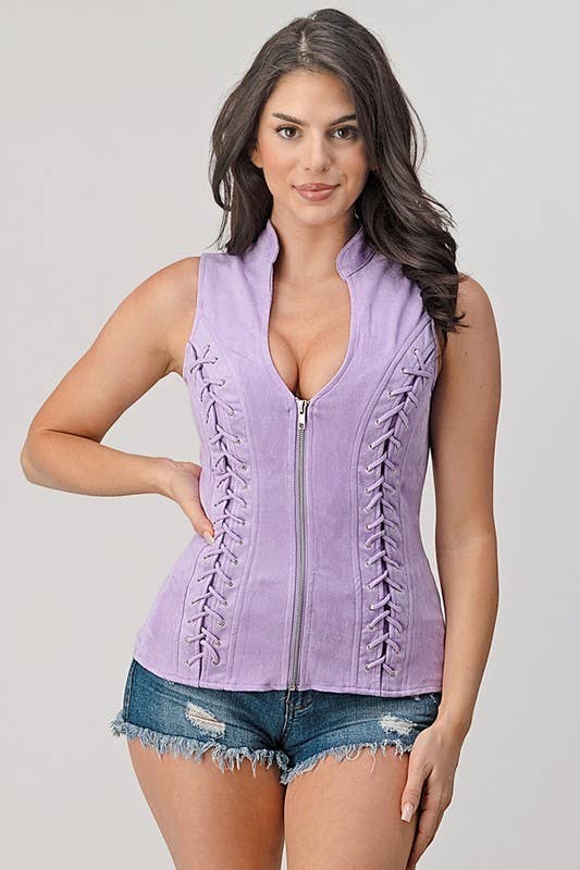 Lydia USA - Wholesale Blouse - Women's - Front Lace Up Back Cut Out Detail Suede Plus Top11