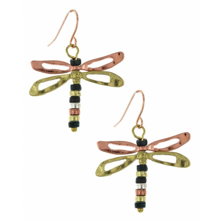 0011 PREMIERE – wholesale Dangle earrings – FR2502 3D Copper Brass Patina Brass Dragonfly Dangle Earring