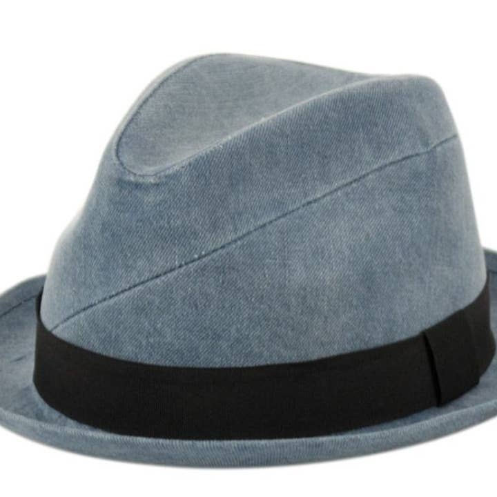 WASHED Denim Fedora for wholesale by Scarves & Fedoras