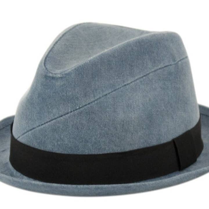 WASHED Denim Fedora for wholesale by Scarves & Fedoras