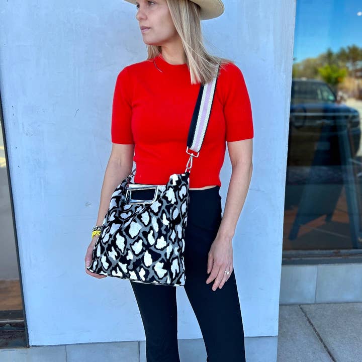 Cushette - Wholesale Crossbody Bag - Women's - Black leopard Jane crossbody handbag - Shiny chrome hardware