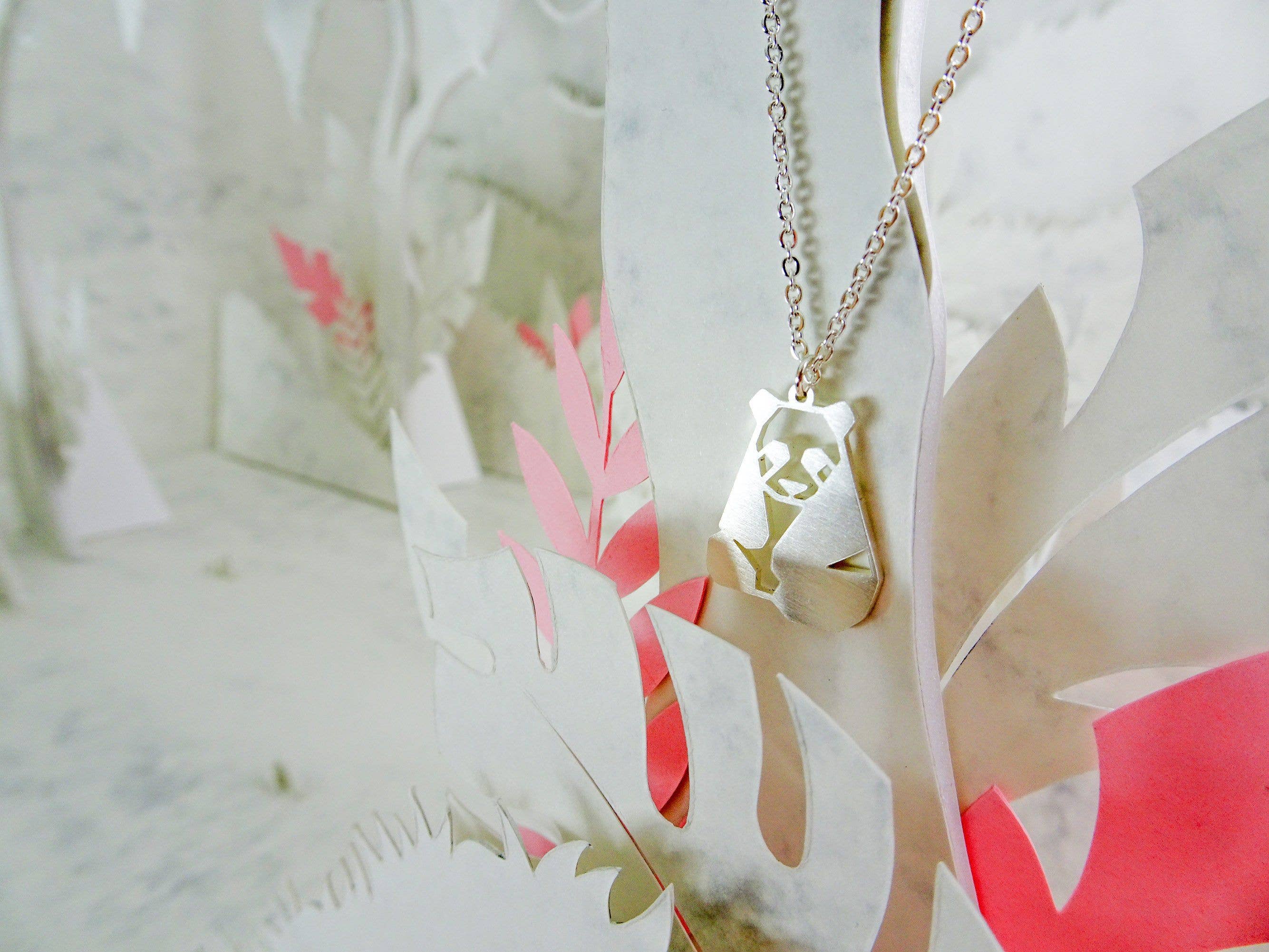 La Menagerie – wholesale Pendant/charm necklace – Panda Silver Origami Necklace6