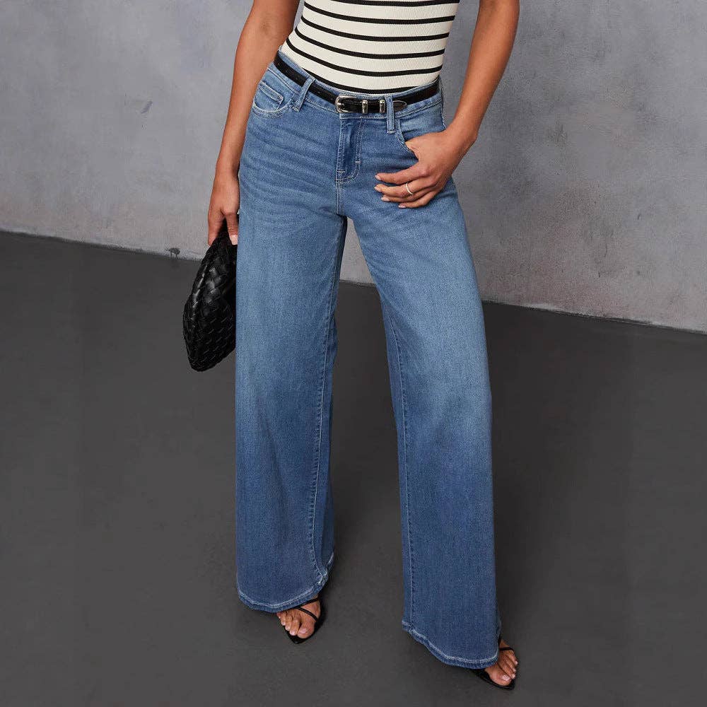 Blau Damen Weite Stretch-Denim-Jeans für das Büro für den Großhandel auf Faire5