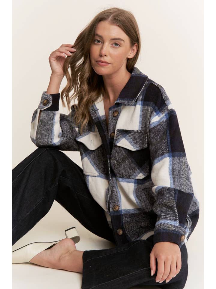 Sweet Generis – wholesale Shirt Jacket/Shacket - Women’s – FUZZY PLAID BUTTON DOWN FLANNEL SHIRT JACKET15