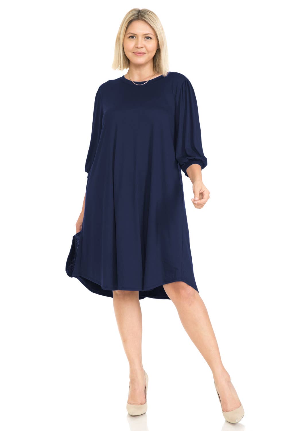 Allium - Wholesale Dress - Women's - Plus Size Balloon Sleeve Midi Dress0