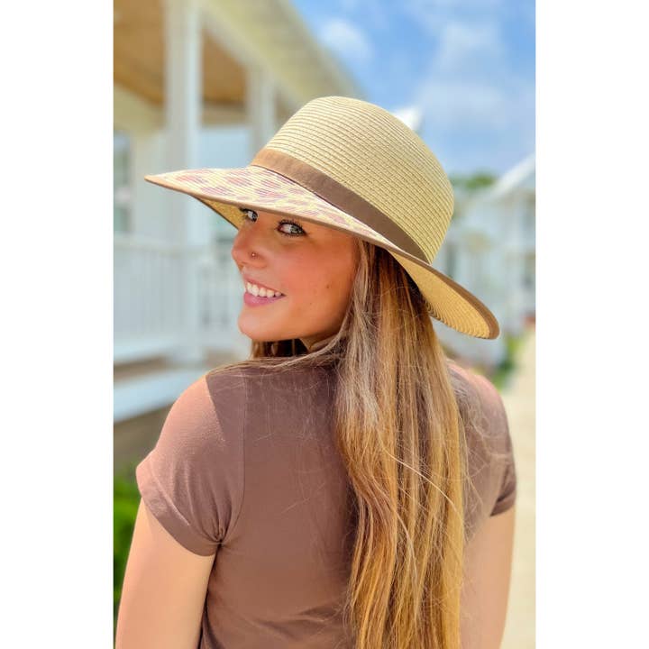 Cappello da sole C.C in paglia a tesa larga leopardato ST1010 per la vendita all'ingrosso da parte di C.C Beanie