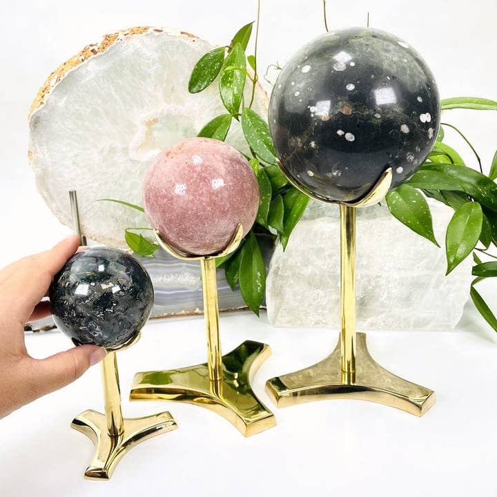 Rock Paradise - Wholesale Decorative Tabletop Object - Crystal Metal Tall Gold-Toned Sphere Holder - Two Styles2