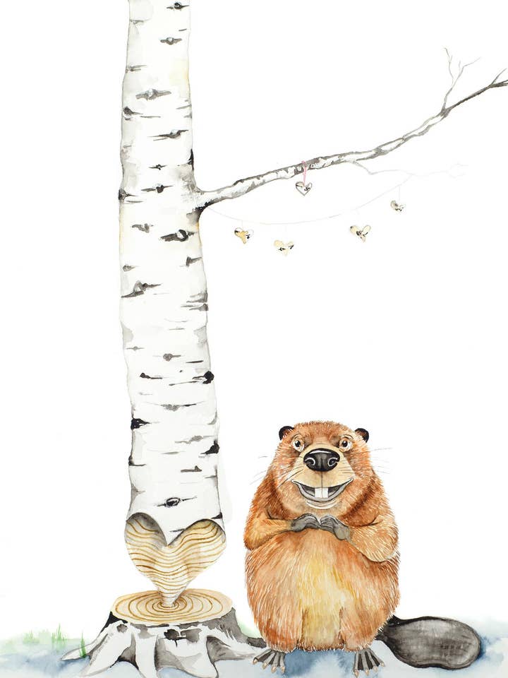 Beaver Valentine 5"x7" Notitiekaart Originele Aquarel voor wholesale door Katie Crawford Art