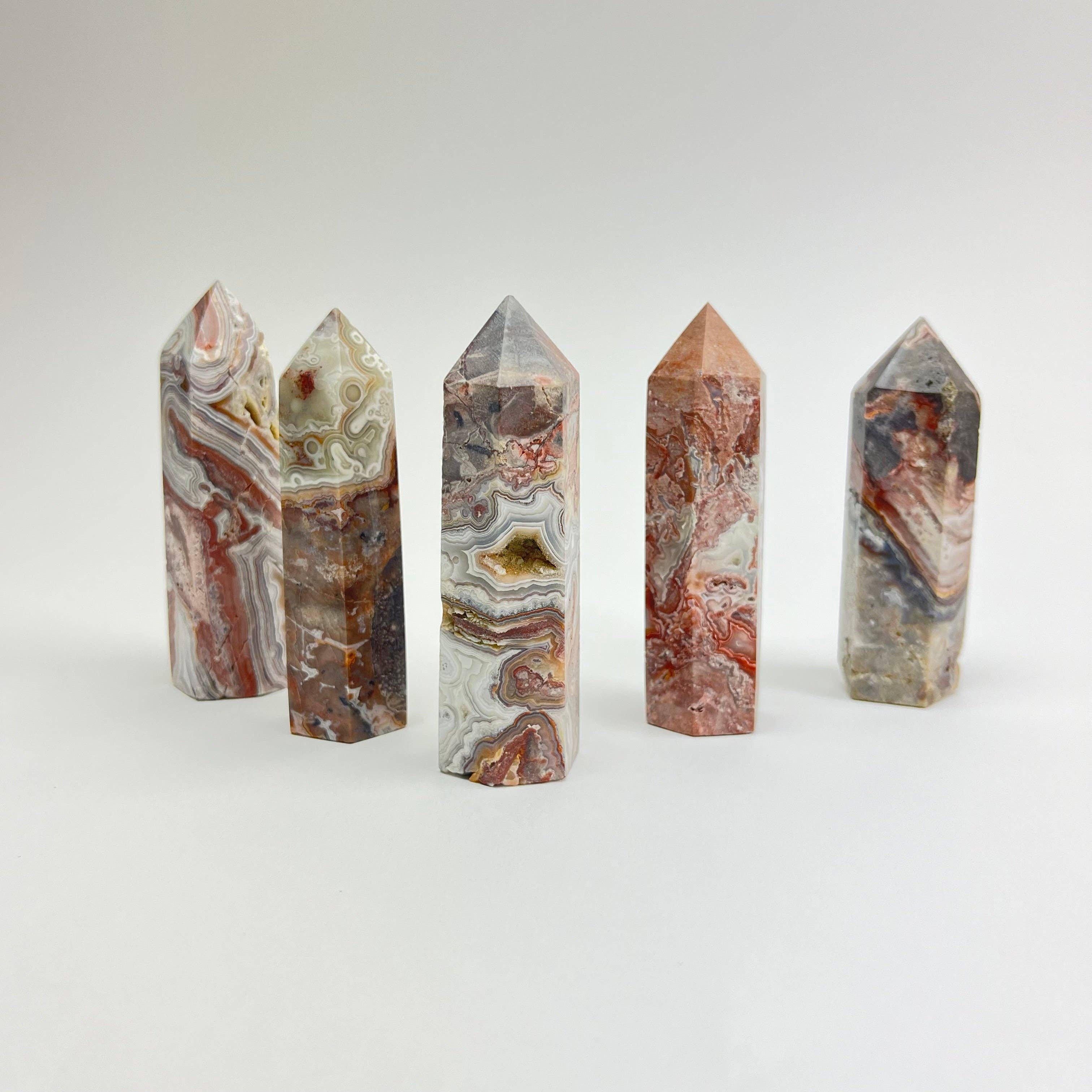 Pelham Grayson Rose - Wholesale Spiritual Stone/Crystal - Laguna Lace Agate | Polished Points | 70-85mm2