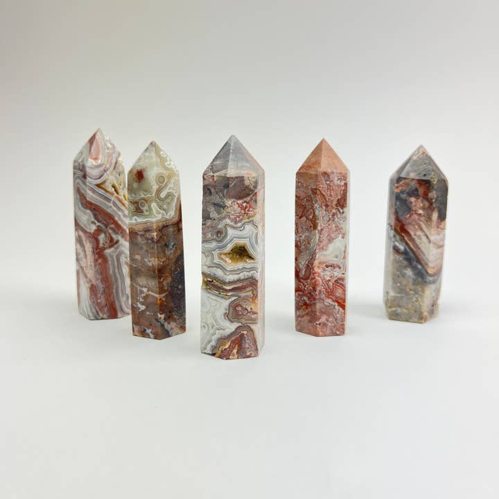 Pelham Grayson Rose - Wholesale Spiritual Stone/Crystal - Laguna Lace Agate | Polished Points | 70-85mm2