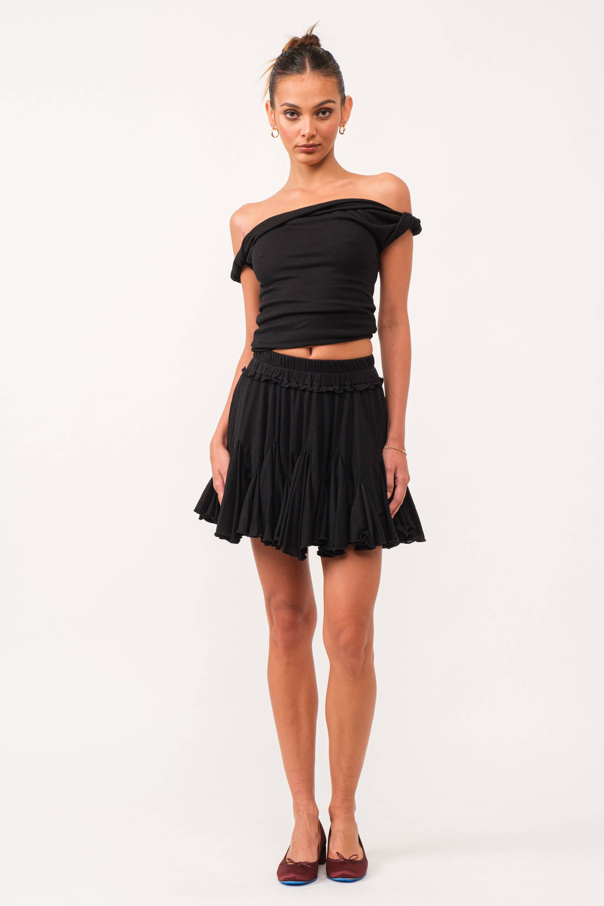 Isla Flared Mini Skirt - BLACK for wholesale on Faire1