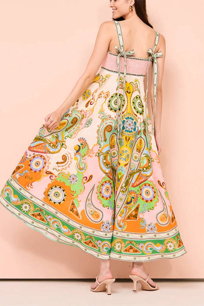 Multi Summer Bohemia Printed Sleeveless Maxi Dress JRM070 for wholesale on Faire3