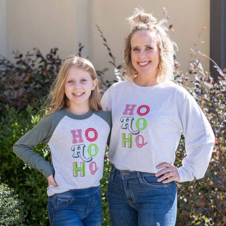 The Royal Standard - Wholesale Screen Printed T-Shirt - Women's - Women's HoHoHo Long Sleeve Crew Neck T-Shirt Heathered White/Multi -Asst.2