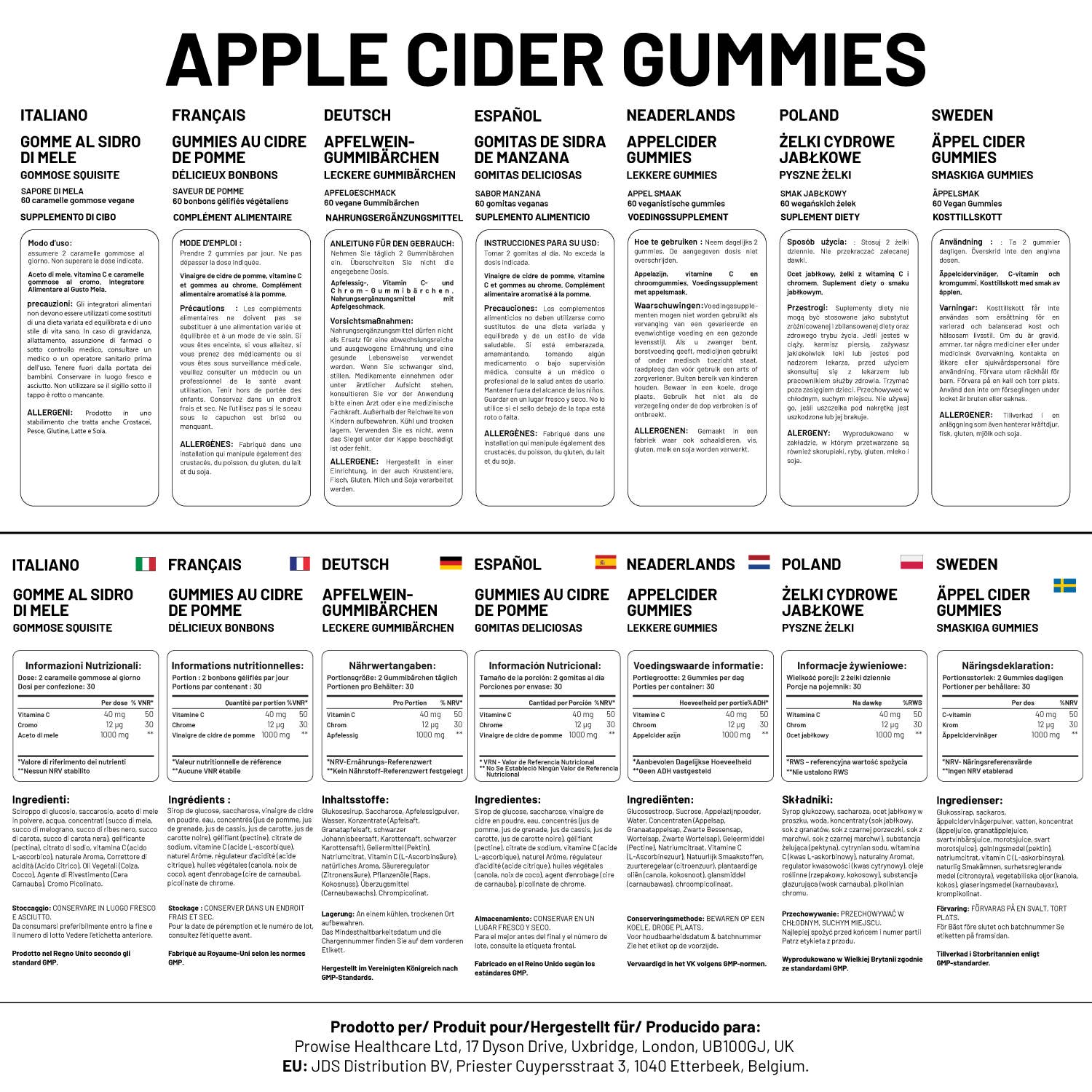 Prowise Healthcare - Wholesale Oral Supplement/Vitamin - Vegan Apple Cider Vinegar Gummies | High Strength 1000mg 5