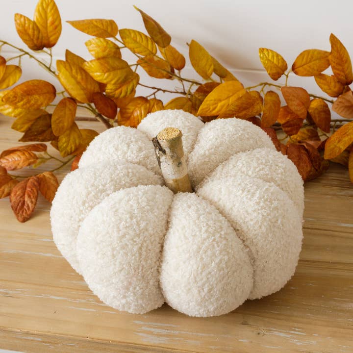 Cozy Pumpkin With Birch Stem, Cream (PC) for wholesale by Audrey's Home & Gift