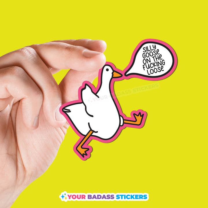 Silly Goose on The Loose Sticker Pink Outline for wholesale by Your Badass Stickers