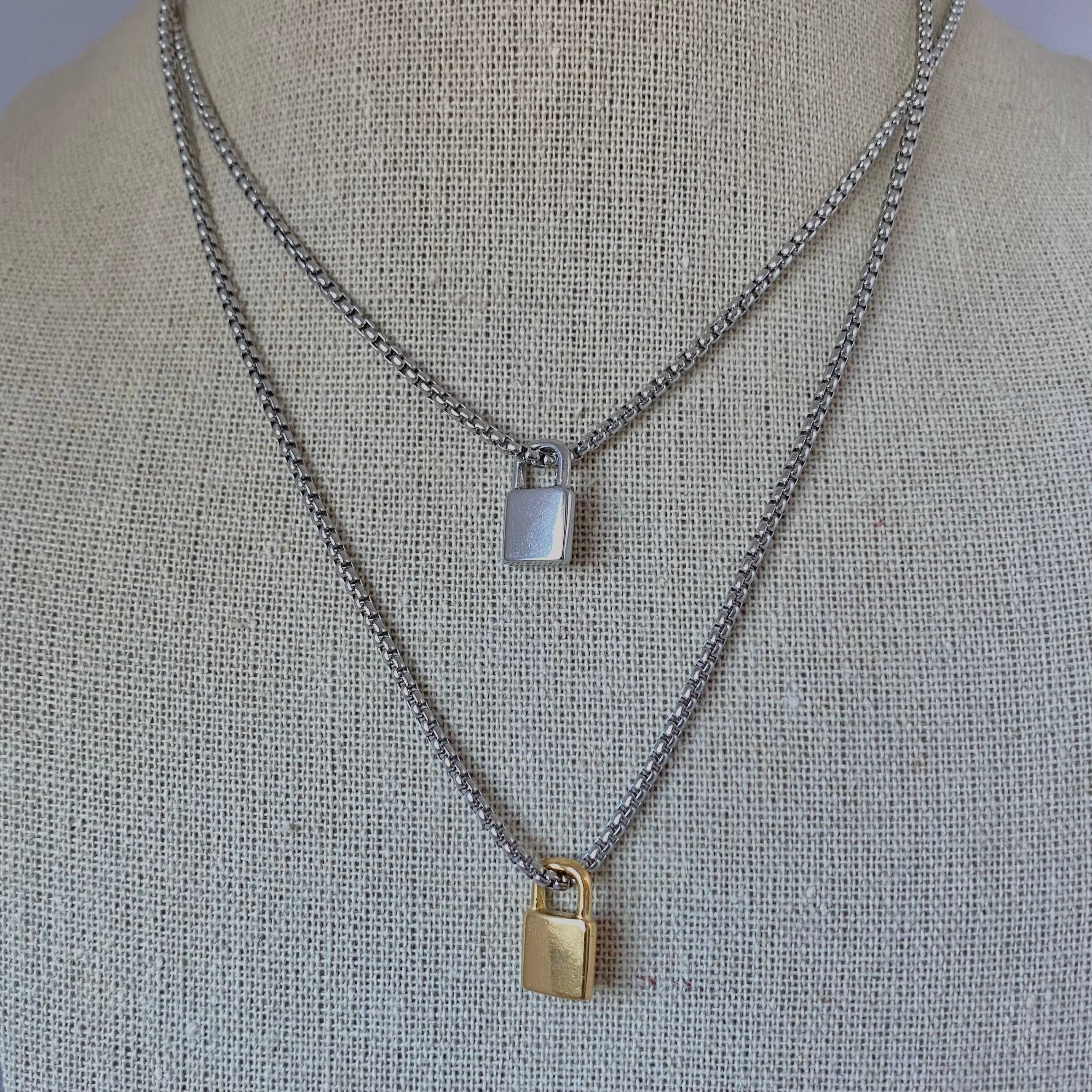 Amady Jewelry – wholesale Pendant/charm necklace – Silver or gold Padlock charm pendant necklace stainless stee11