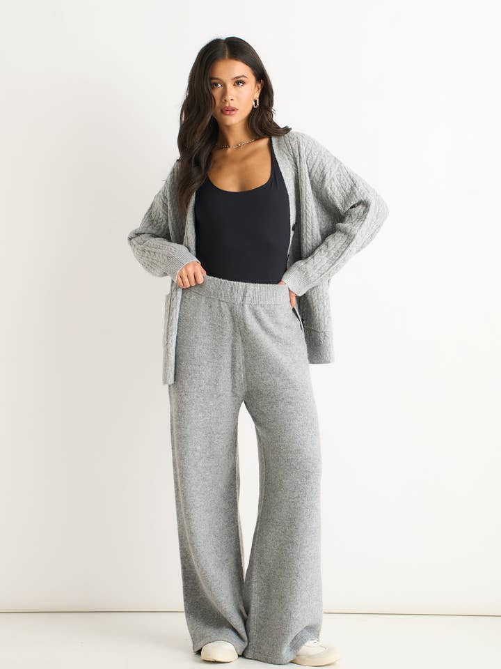 Grey Knitted Pull On Wide Leg Trousers for wholesale by GINI LONDON