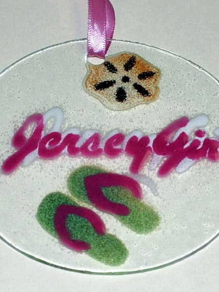 Jersey Girl Pink Suncatcher/Ornament for wholesale by Folio Art Glass