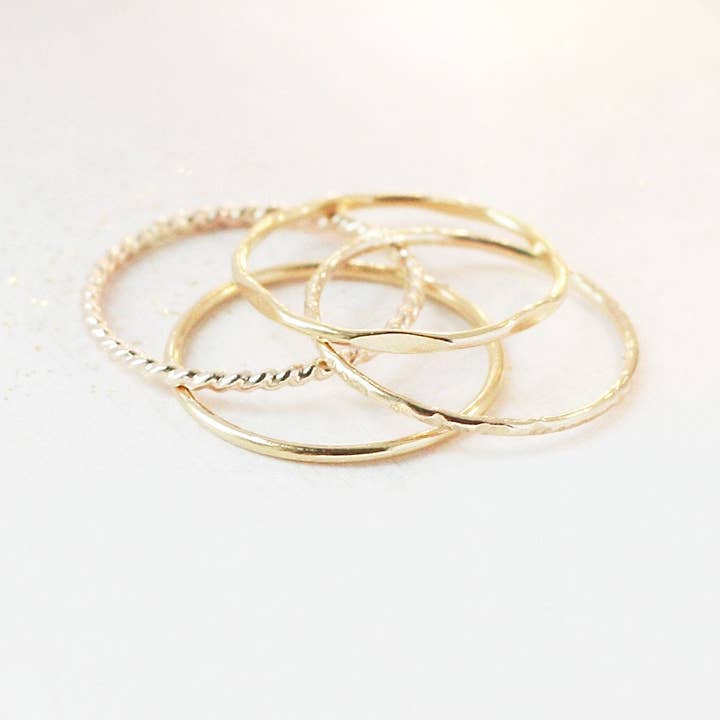 Meadowbelle - Wholesale Band/Stacked Ring - Gold Stacking Rings. Set Of Four. Skinny Slim. Stack Ring. Hammered. Shiny. 14K Gold Filled Classic Stack Ring. Knuckle Ring. Midi Ring.5