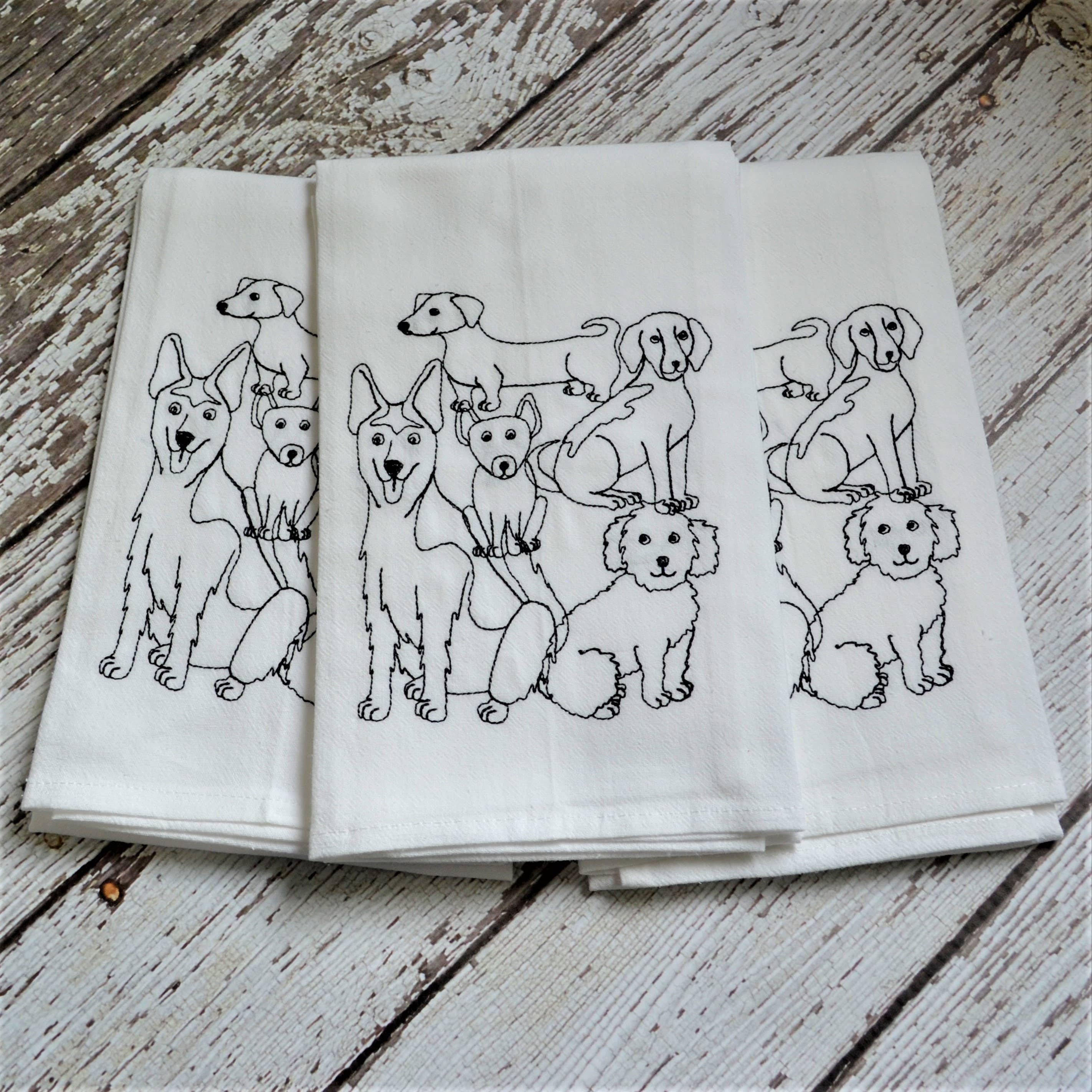 SewMuchMoreStore - Wholesale Tea Towel - Lots of Dogs Tea Towel - Embroidered Floursack Towel9
