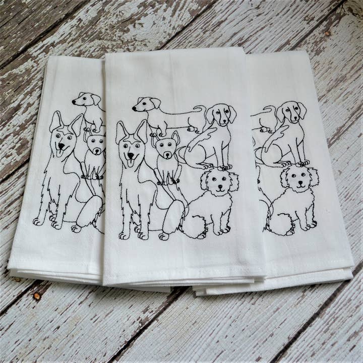 SewMuchMoreStore - Wholesale Tea Towel - Lots of Dogs Tea Towel - Embroidered Floursack Towel9