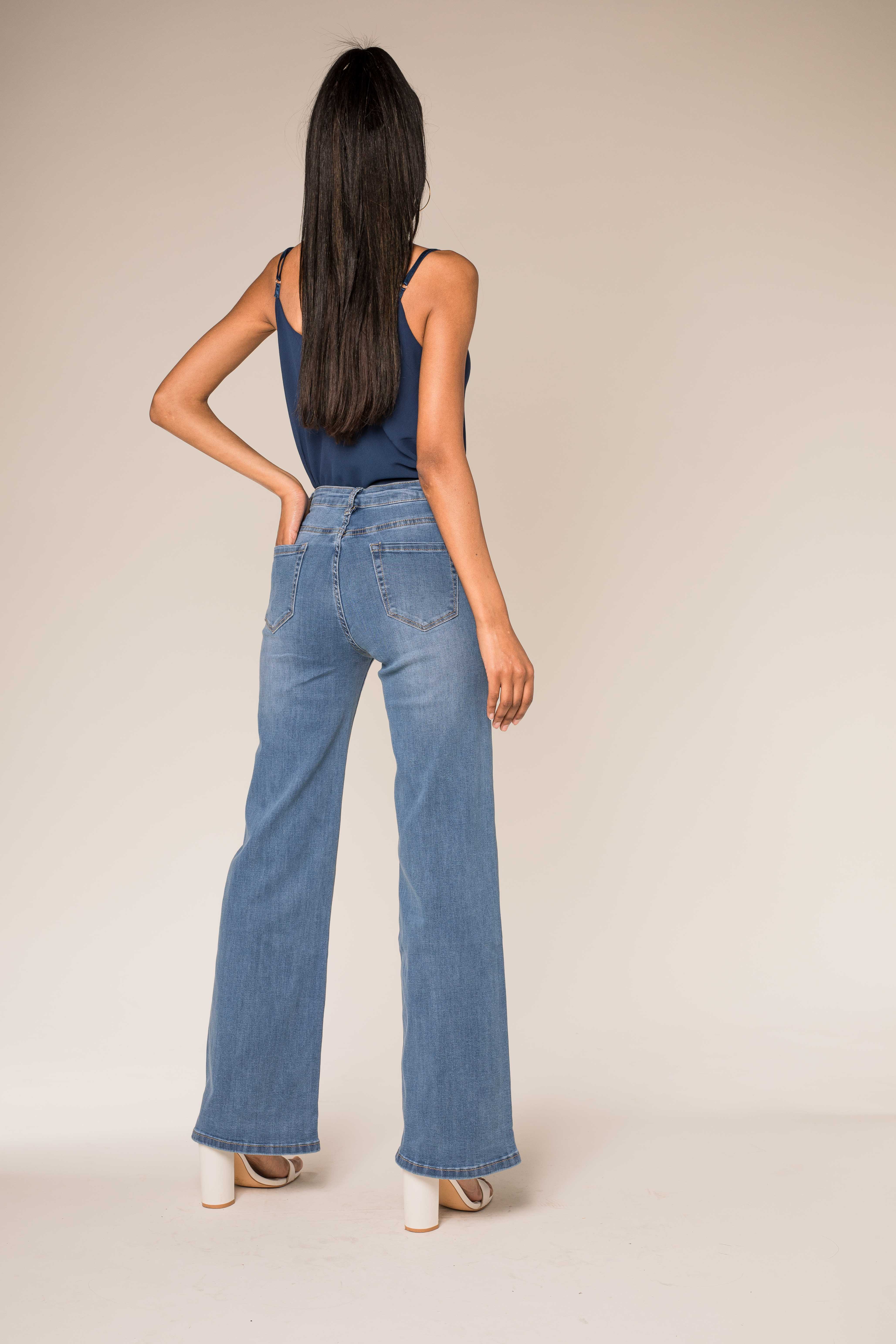 Nina Carter - Vendita all'ingrosso Jeans - Donna - Jeans a vita alta a zampa con tessuto elasticizzato P08011