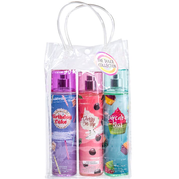 So French Perfumes - Wholesale Face & Body Mist/Water - The Dulce Collection 3-Piece Patisserie Body Spray Set1
