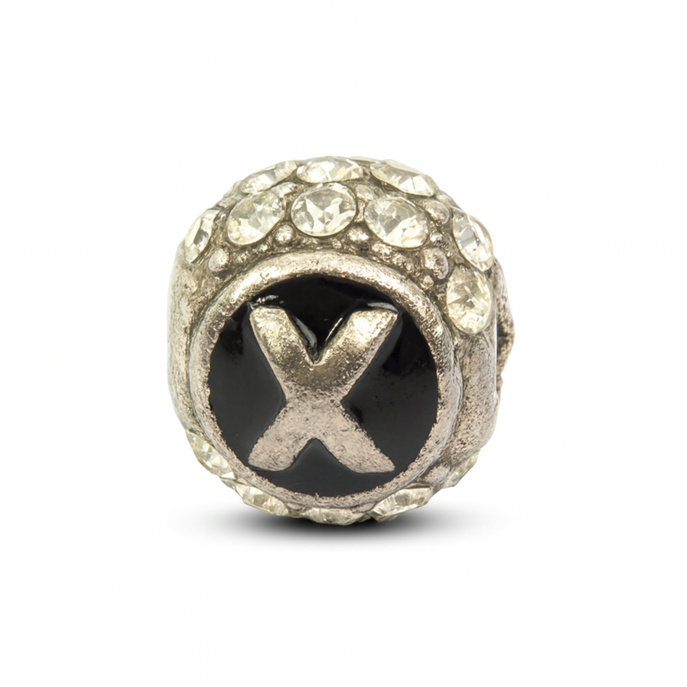 Only Beads - Wholesale Individual Charm/Pendant - Silver 11mm Double-Sided Letter “X” Rhinestone Round Beads 3