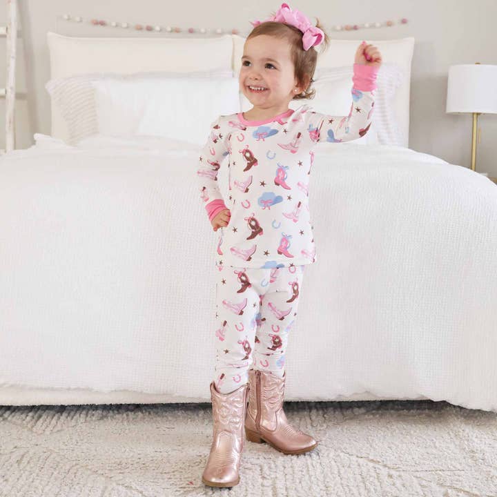 Boot Scootin' Two Piece Pajama Set | Pink for wholesale on Faire6