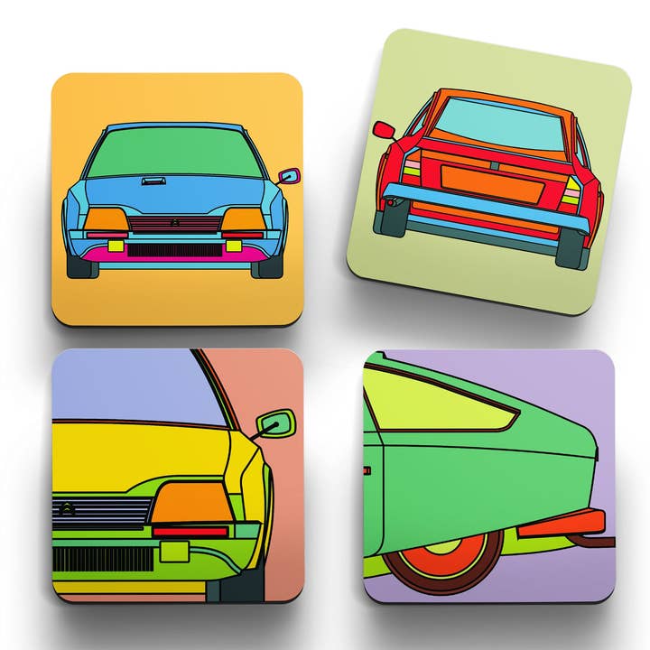 Sottobicchieri retrò Citroen CX (set di 4) per la vendita all'ingrosso da parte di tinned snail