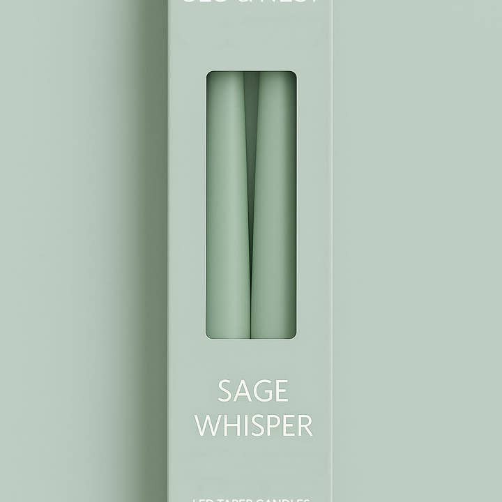 GLO & NEST - Wholesale Flameless Candle - Set of 2 LED Taper Candles - Sage Whisper