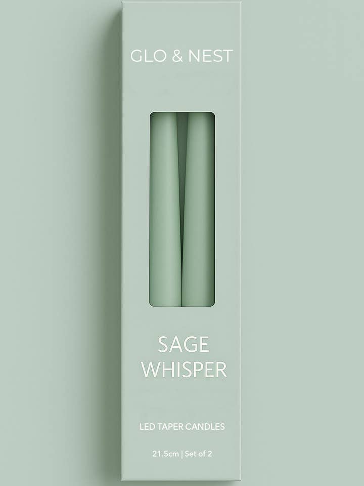Set of 2 LED Taper Candles - Sage Whisper for wholesale by GLO & NEST