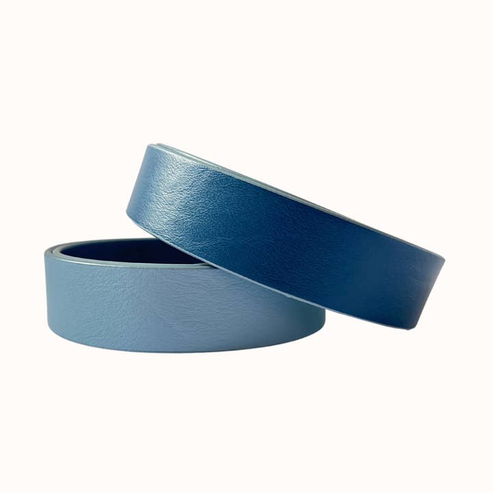 Ceinture réversible en cuir bleu marine atlantique et chambray | 3 cm pour la vente par Cesoli