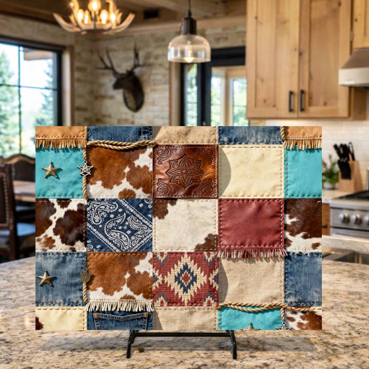 Tábua de Corte de Vidro Temperado Patchwork Ocidental por atacado de AvaryMaeInspirations